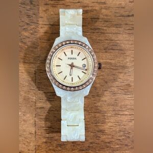 Fossil Stella Pearlized Ivory Watch with Rose Gold Needs Battery